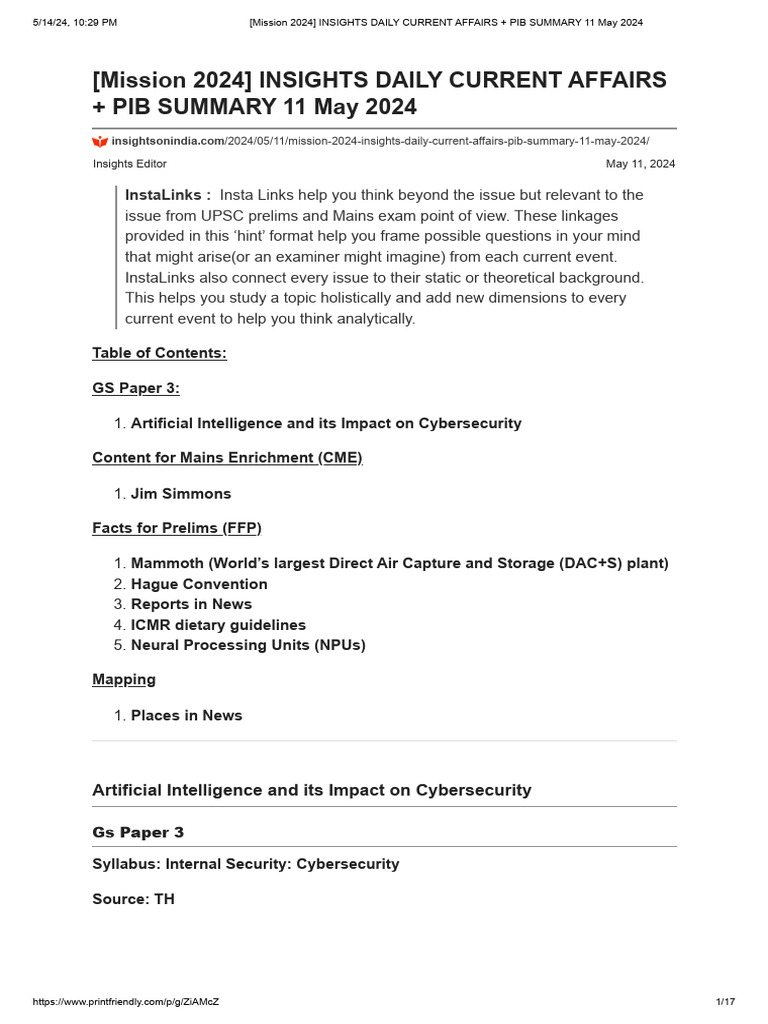 UPSC Exam: AI & Cybersecurity Insights | PDF | Computer Security | Security