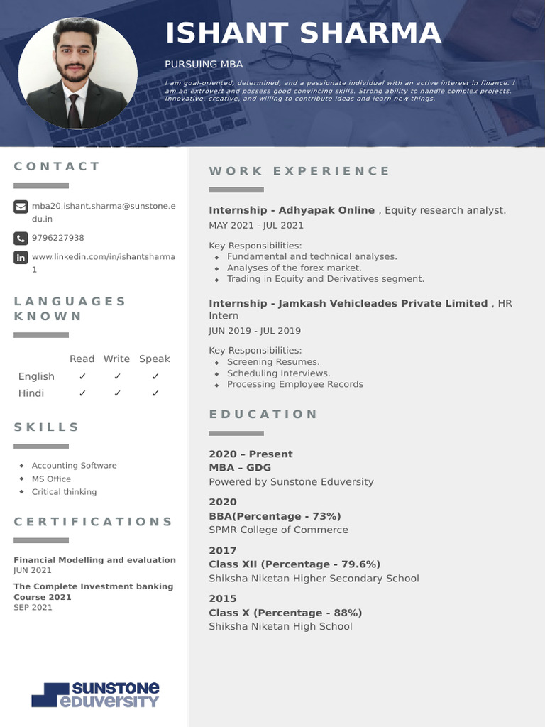 Ishant Sharma: Contact Work Experience | PDF | Internship | Job Hunting