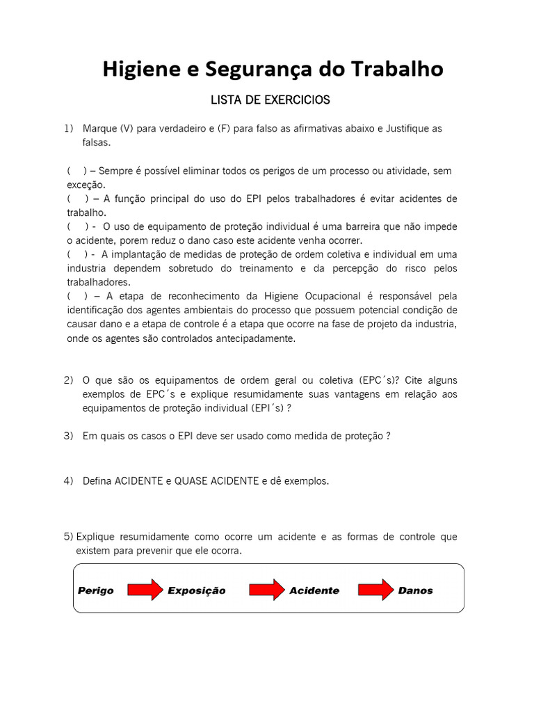 Lista de Exercicios HST P1 | PDF | Equipamentos de proteção individual