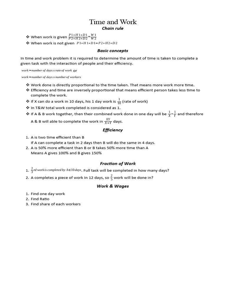 Worksheet On Time And Work
