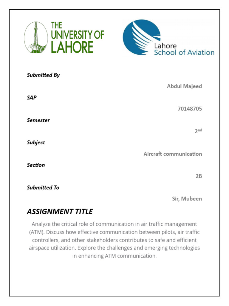 Communication in Air Traffic Management | PDF | Air Traffic Control ...