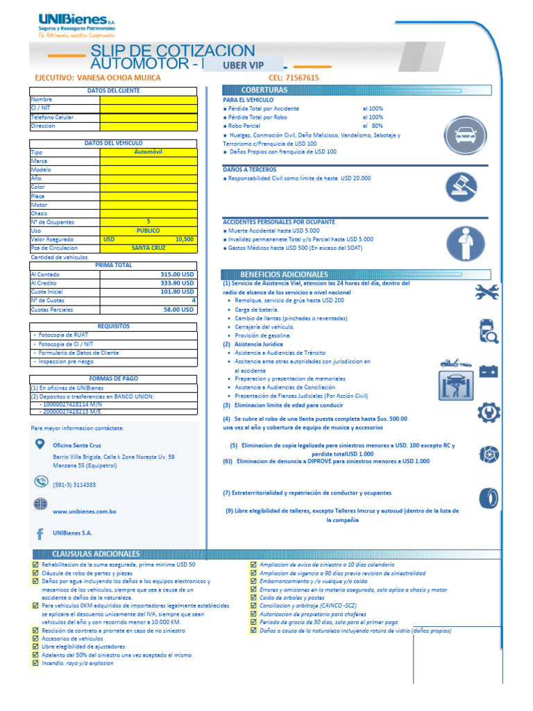 Slip Automotor - UBER VIP | PDF | Póliza de seguros | Derecho empresarial