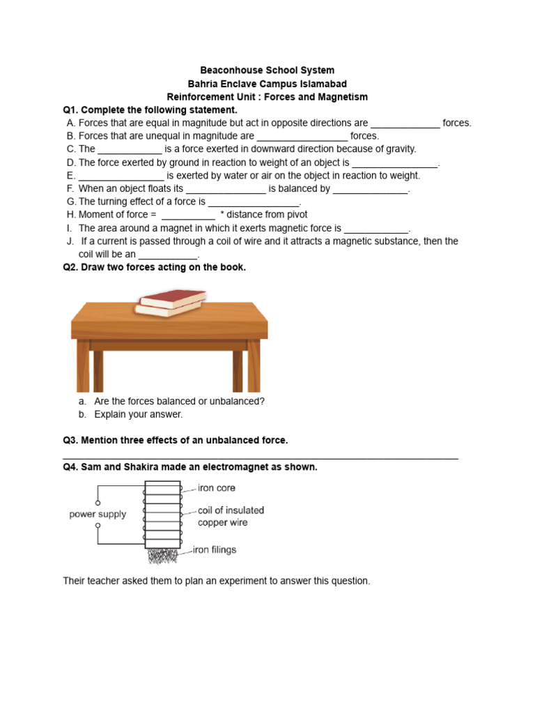 Forces and Magnetism Worksheet | PDF | Force | Magnet