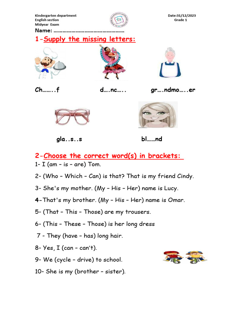 Grade 1 Exam Pdf Teaching Methods Materials