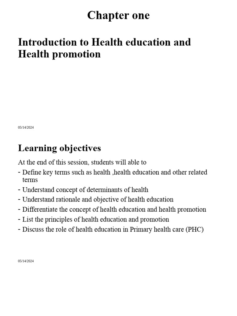 Chapter One Pdf Health Promotion Health Education