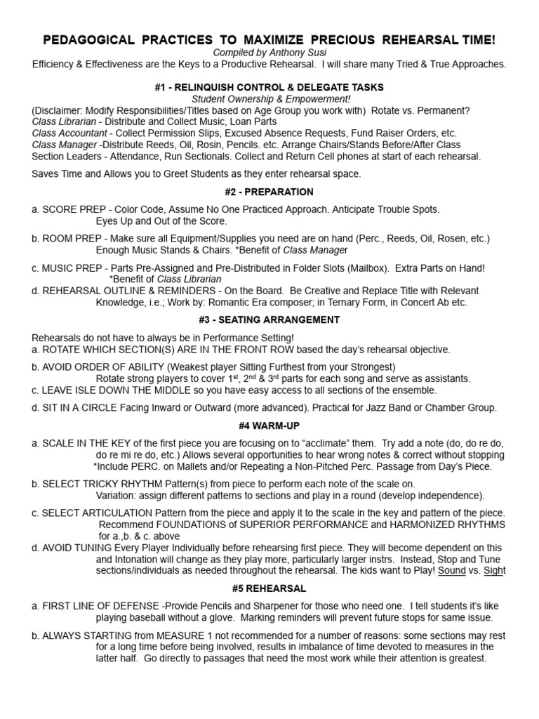 Maximize Rehearsal Time Effectively | PDF | Performing Arts | Elements ...
