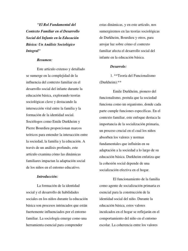 El Rol Fundamental Del Contexto Familiar en El Desarrollo Social Del ...