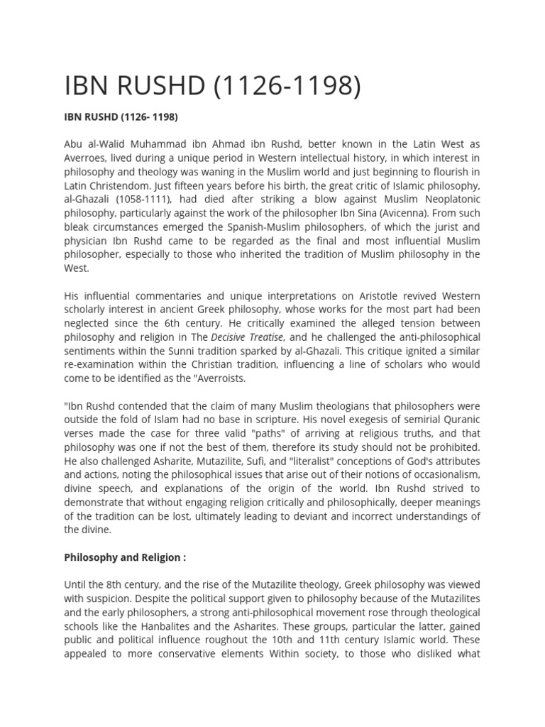 Ibn Rushd | PDF | Religious Belief And Doctrine | Theology