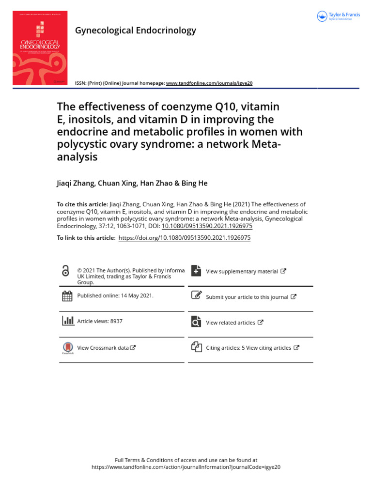 The Effectiveness of Coenzyme Q10 Vitamin E Inositols and Vitamin D in ...