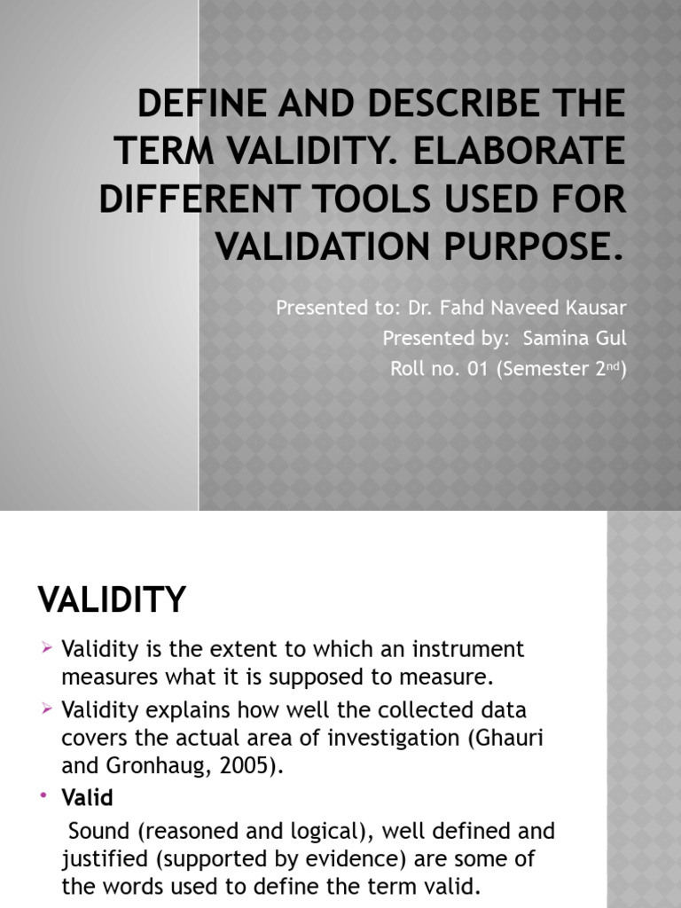 Understanding Validity and Validation Tools | PDF | Validity ...