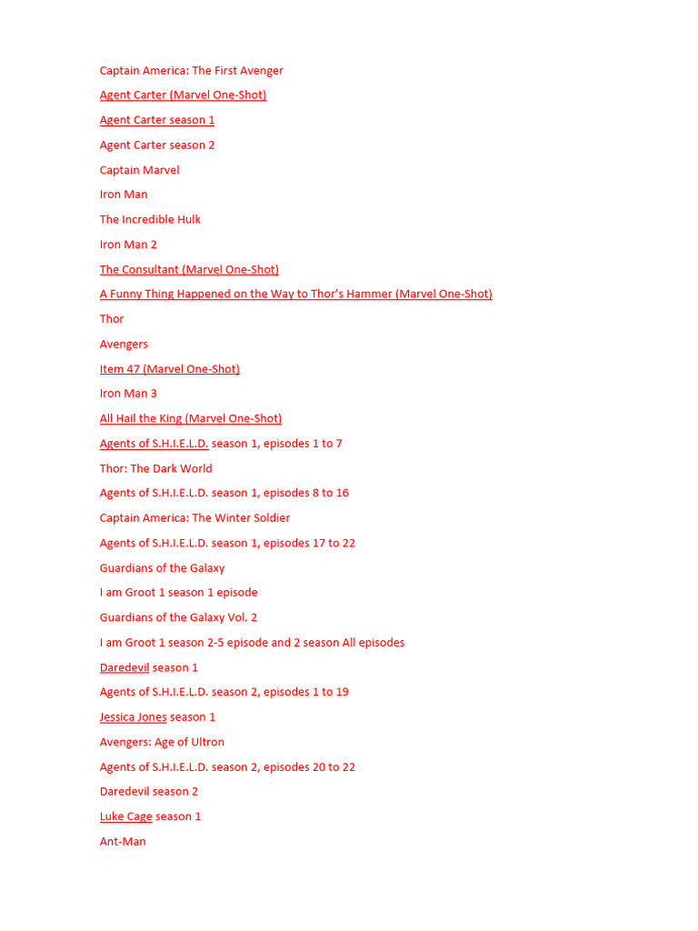 Marvel Cinematic Universe Timeline | PDF | Marvel Entertainment ...