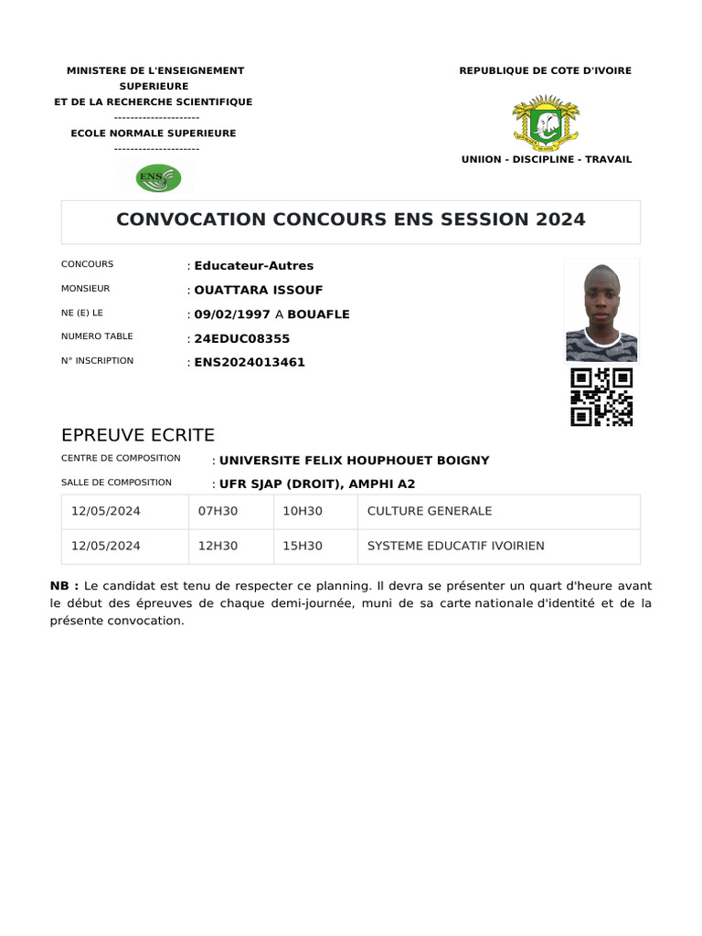 Convocation Concours ENS 2024 | PDF