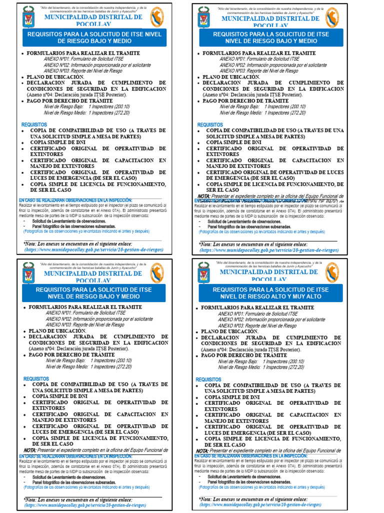 Requisitos Itse - Bajo y Medio Modificado 2024 | PDF
