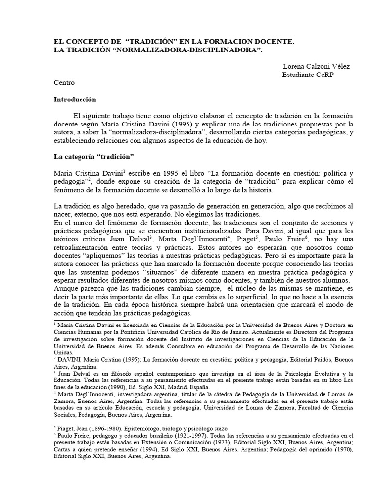 Davini Concepto de Tradicion - Davini | PDF | Pedagogía | Maestros