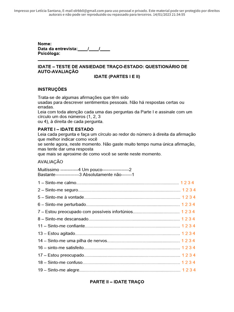 Escala de Ansiedade | PDF | Carreira e Crescimento