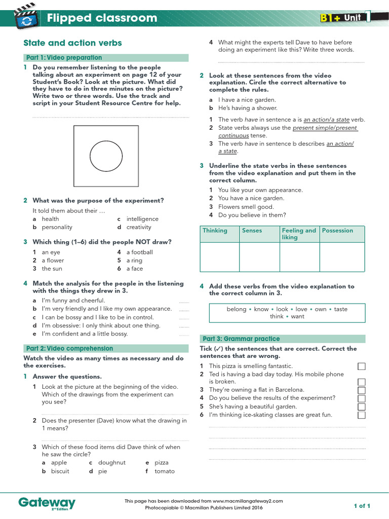 B1 Unit 1 Flipped Classroom Video Worksheet Pdf Linguistics Grammar