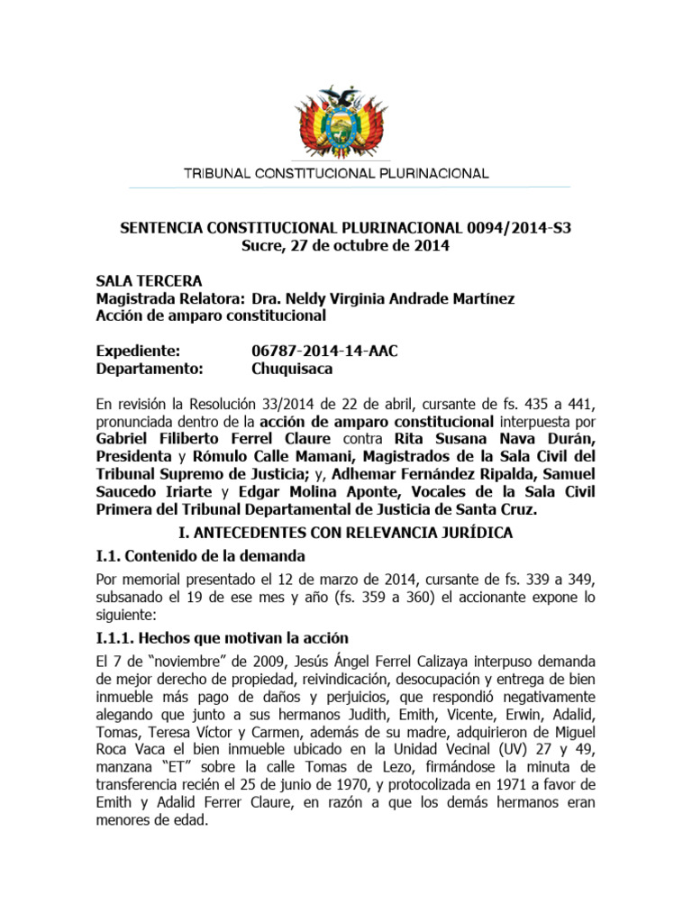 Sentencia Constitucional Bolivia | PDF | Caso de ley | Debido al proceso