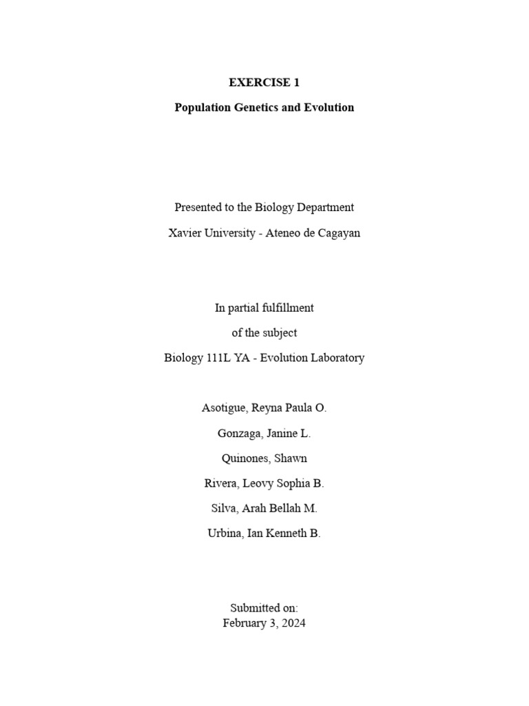 Population Genetics and Evolution Lab Report | PDF | Population ...