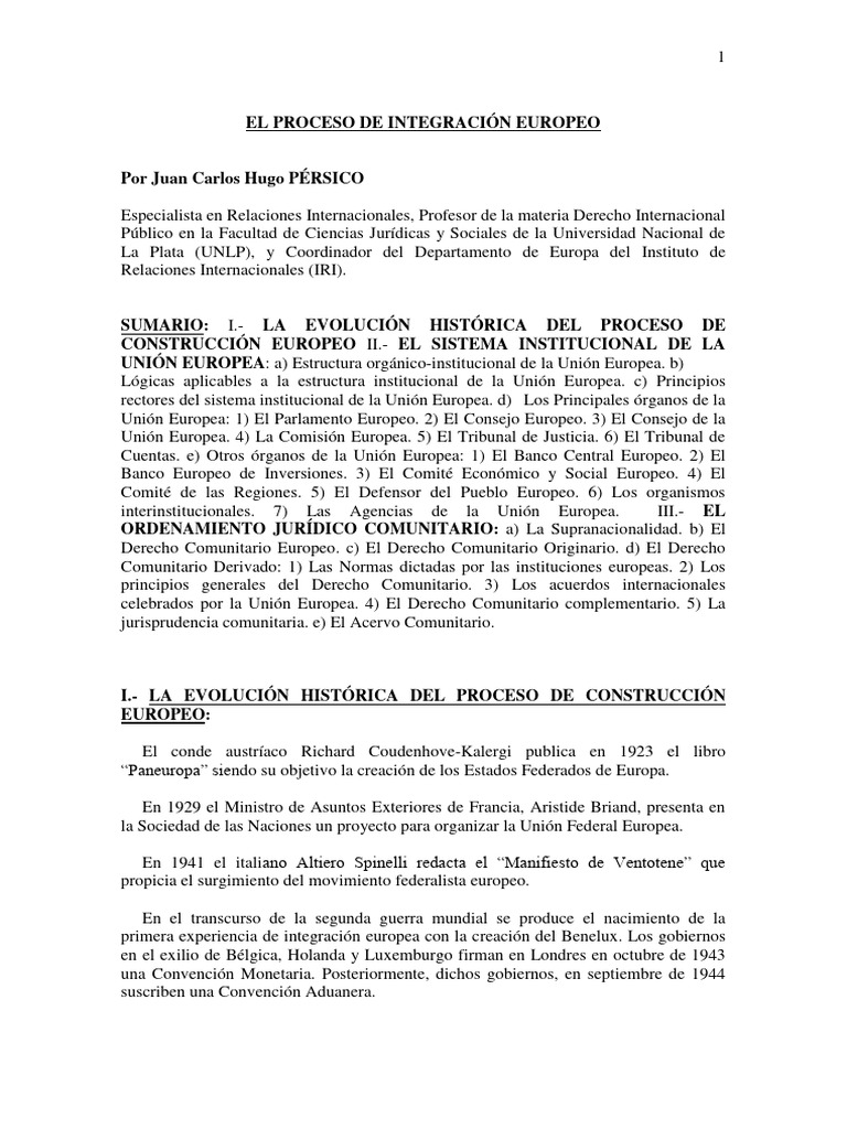 El Proceso de Integración Europeo - PERSICO - 2022 | PDF | Ley de la ...