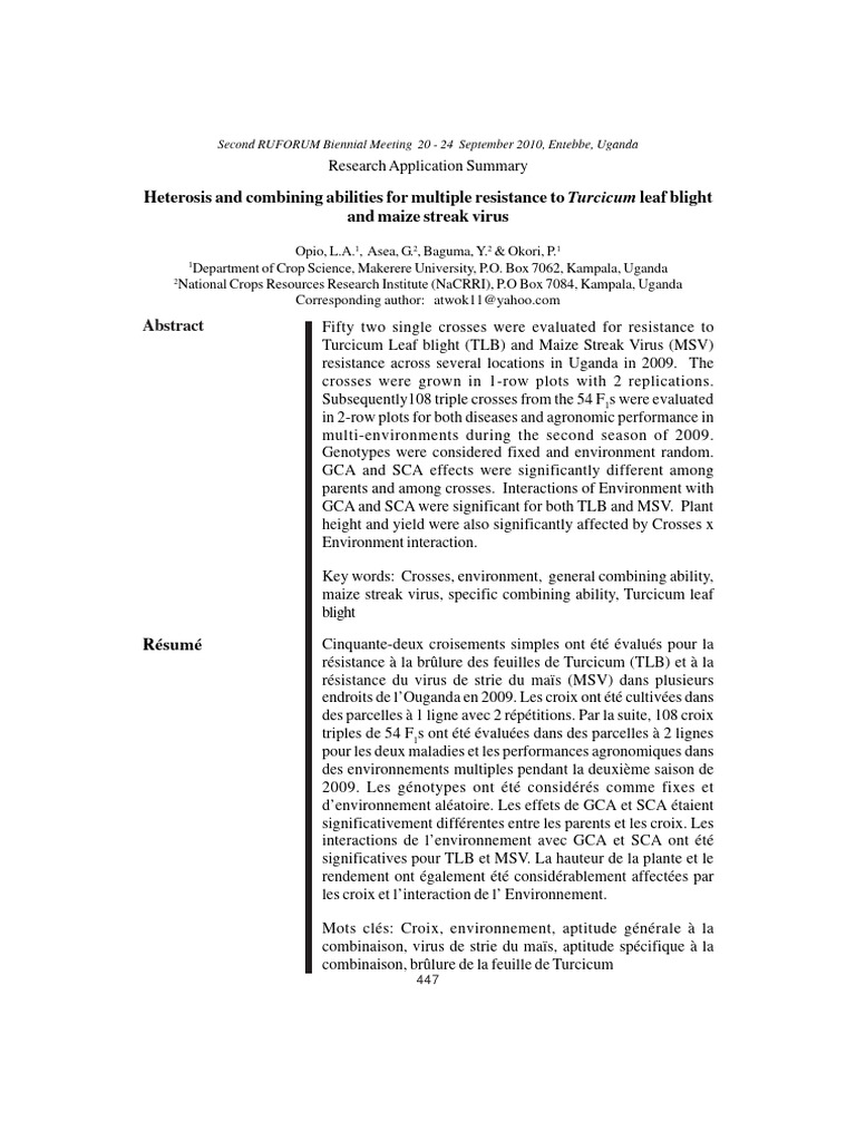 Heterosis and combining abilities for multiple resistance to turcicum