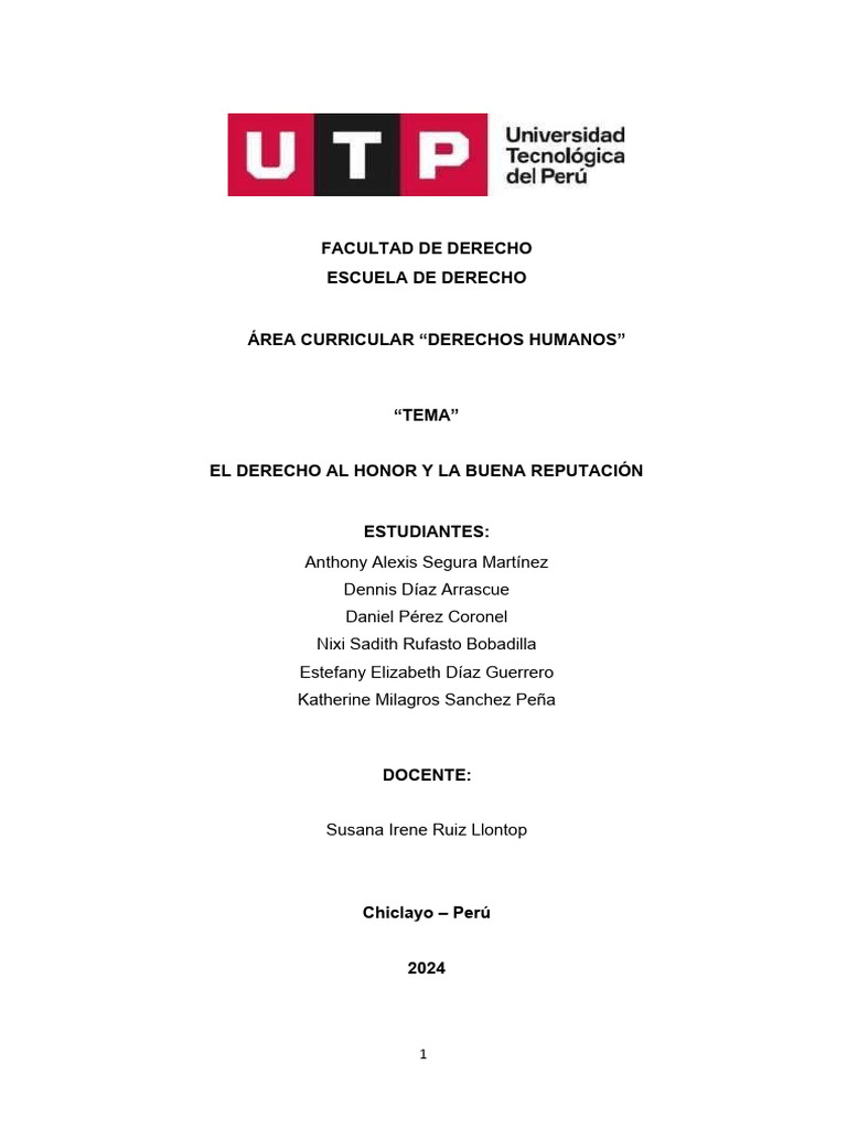 Ensayo - Derecho Al Honor y La Buena Reputación | PDF | Libertad de