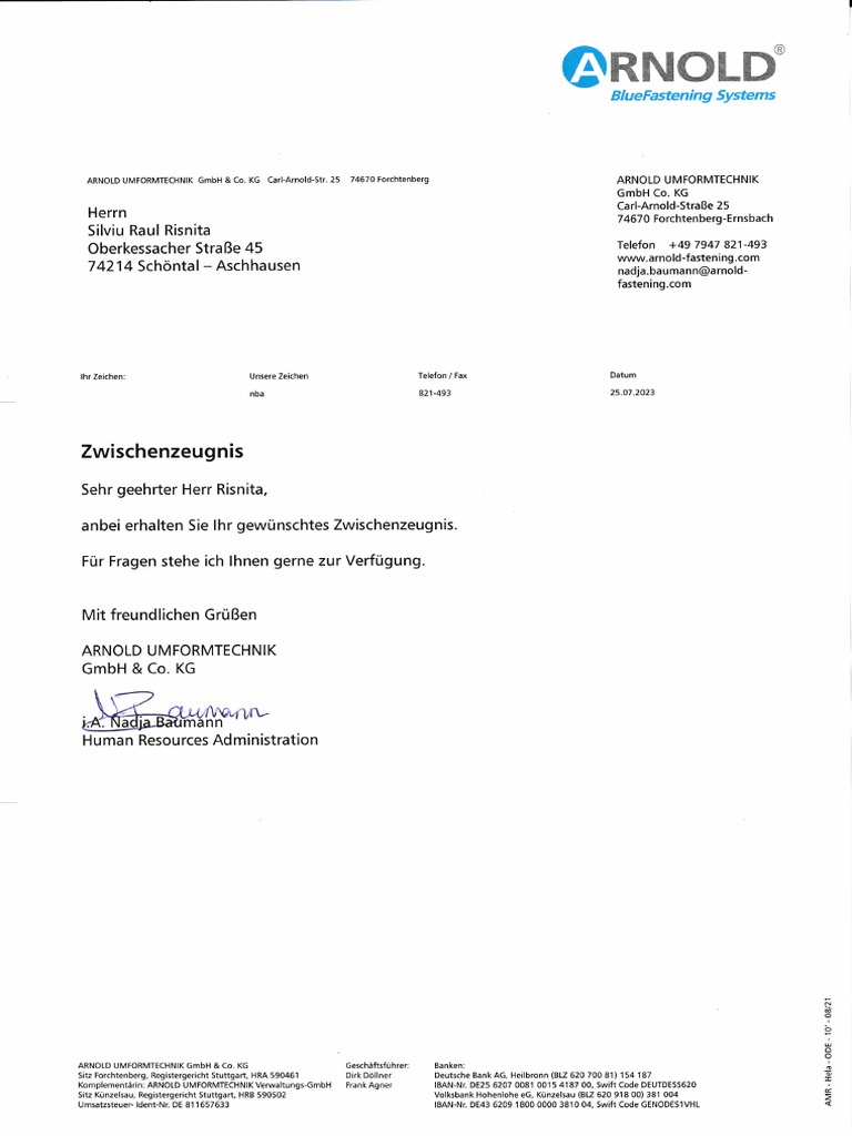 Arbeitszeugniss PDF