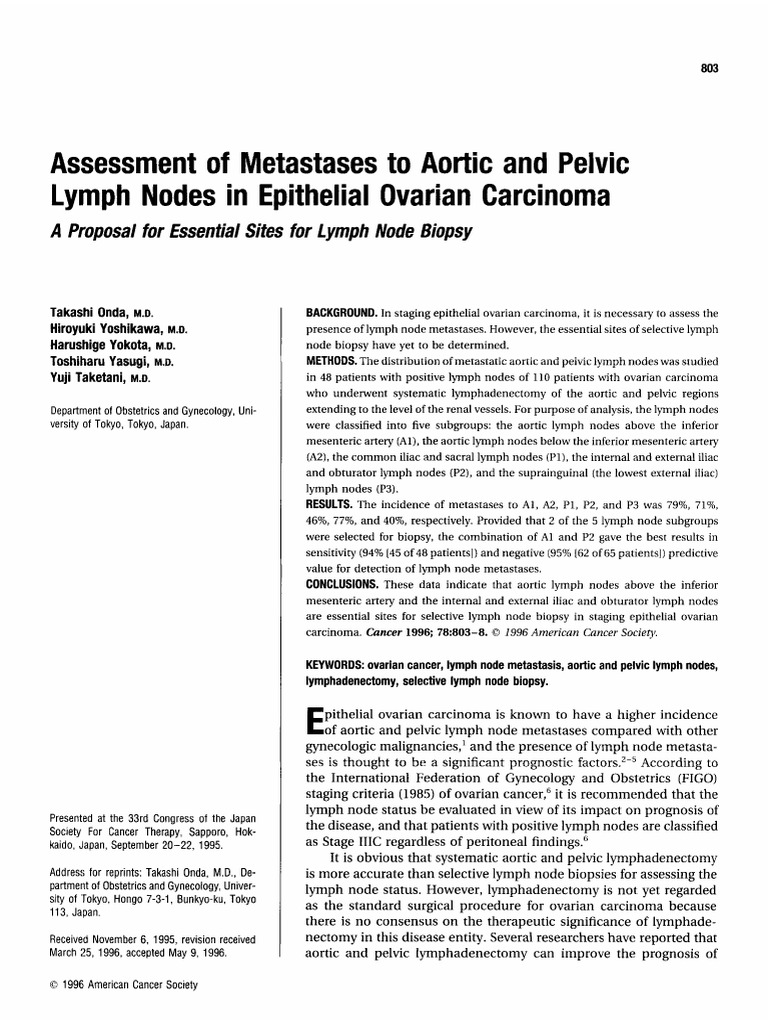 Assessment of Metastases To Aortic and Pelvic Lymph Nodes in Epithelial ...