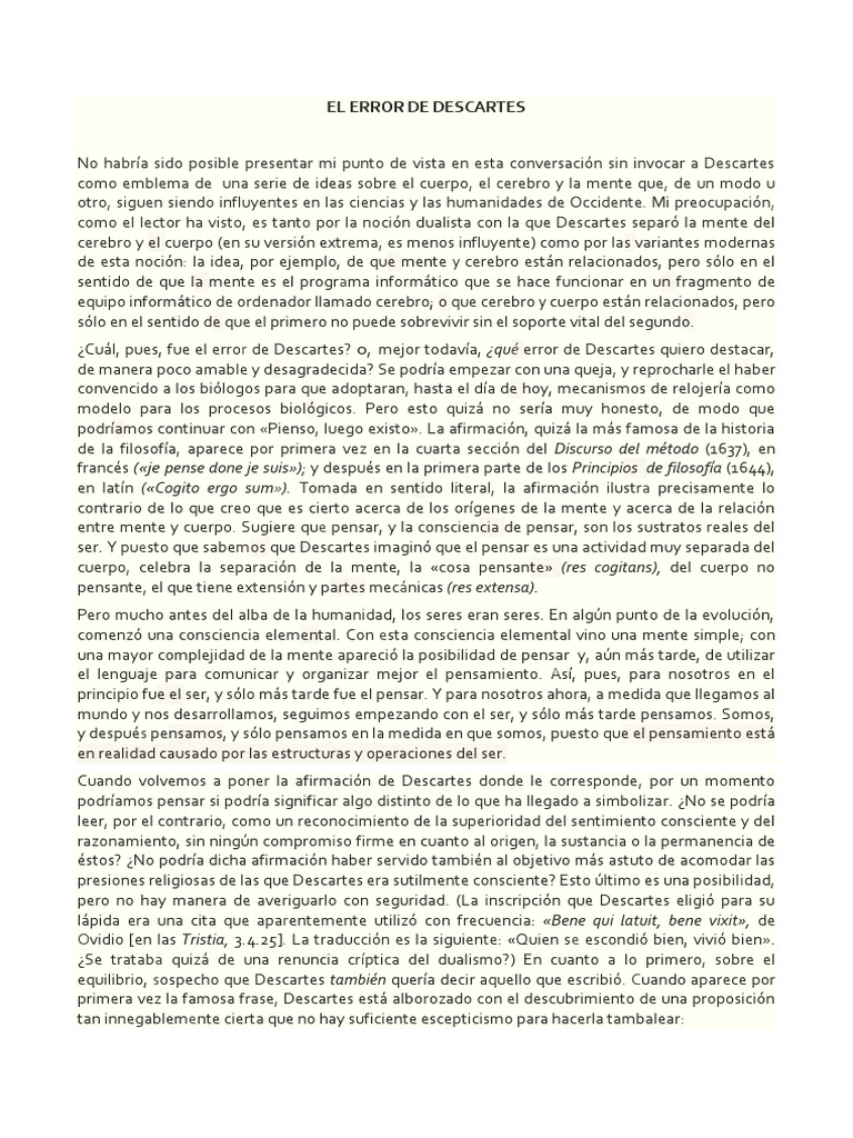 El error de descartes pdf ren descartes mente