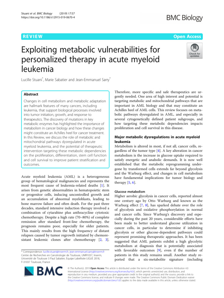 Metabolic Vulnerabilities in AML Therapy | PDF | Metabolic Pathway ...