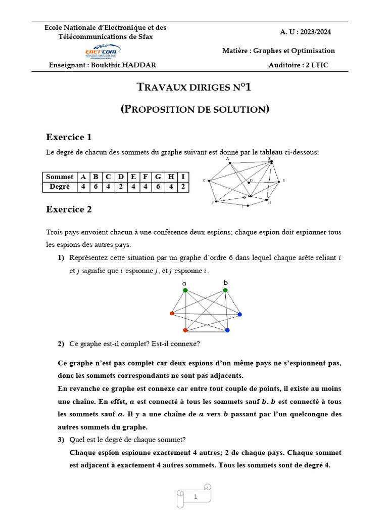 Graphes et Optimisation : Exo 7 | PDF | Combinatoire | Théorie des graphes