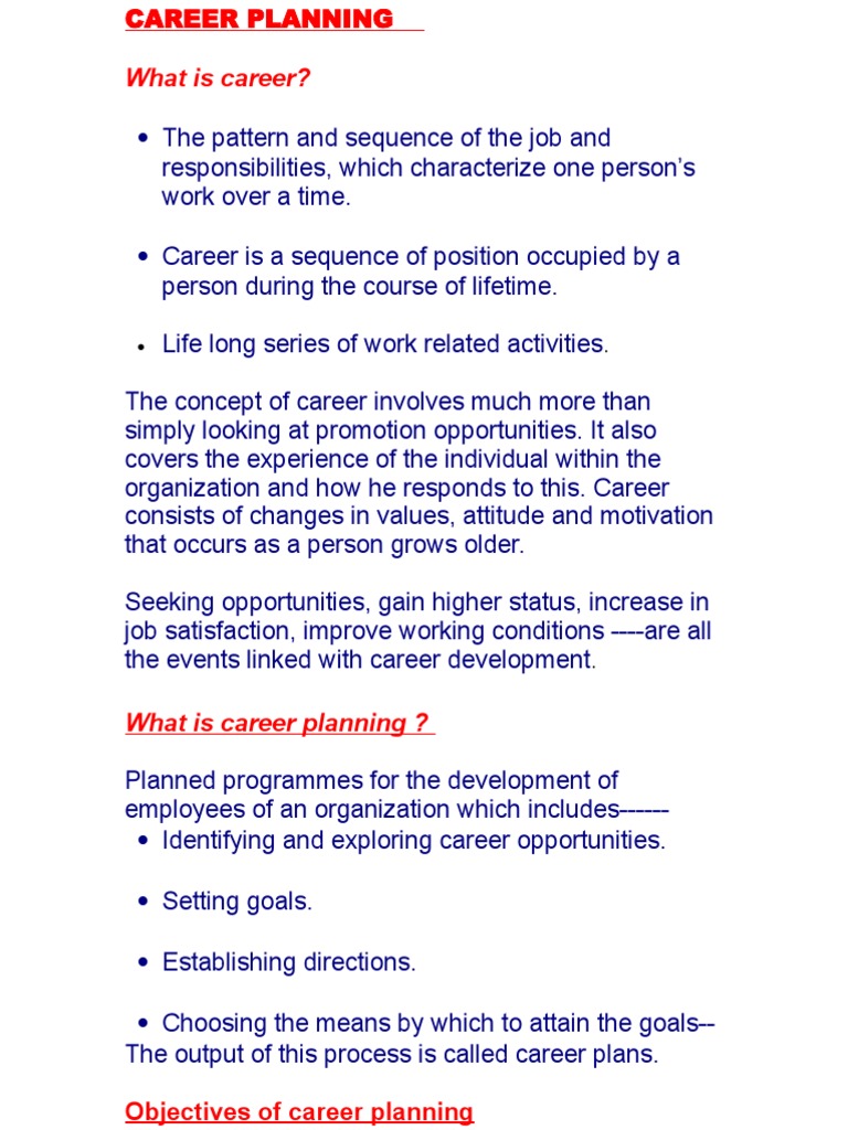 Objectives of Career Planning Explained | PDF | Career & Growth | Self ...