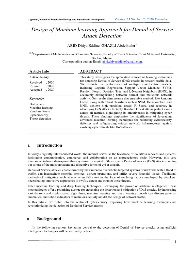 Machine Learning for DoS Attack Detection | PDF | Machine Learning ...