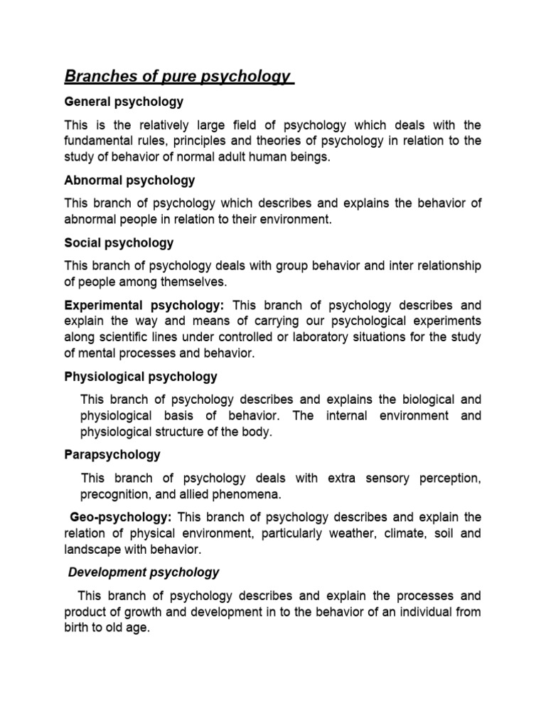 Overview of Pure Psychology Branches | PDF | Psychology | Behaviorism