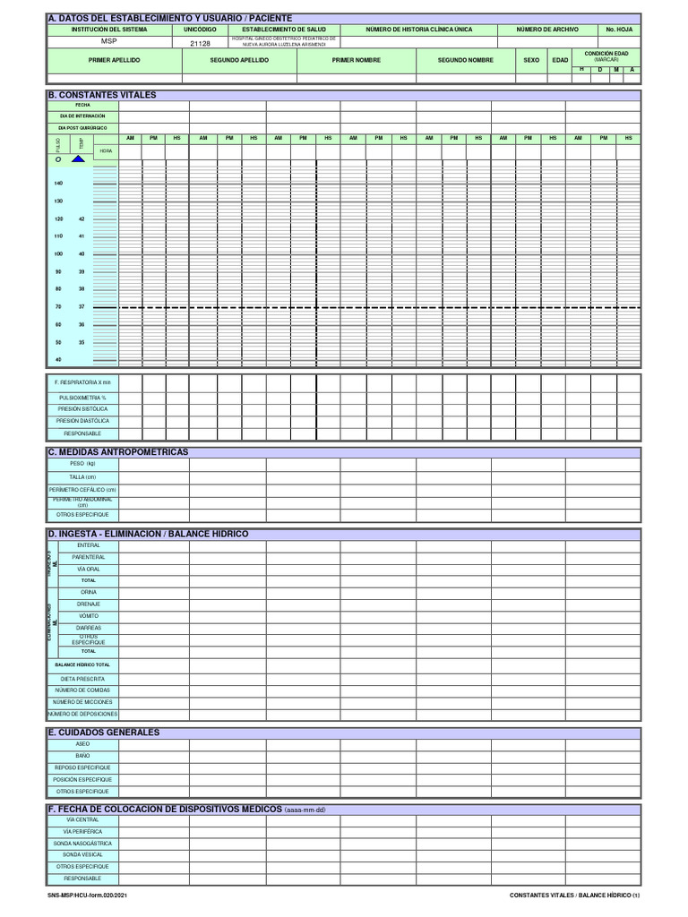 15.-Formulario Signos Vitales 020 2021 Ecuador | Descargar gratis PDF ...