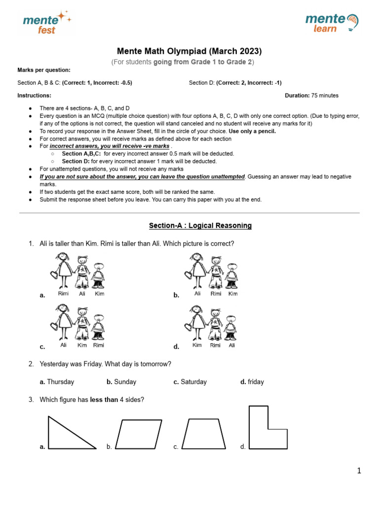 Final grade 1 to 2 mente olympiad pdf multiple choice