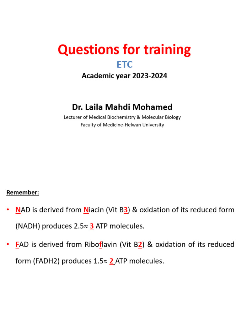 Electron Transport Chain Training Questions | PDF | Electron Transport ...