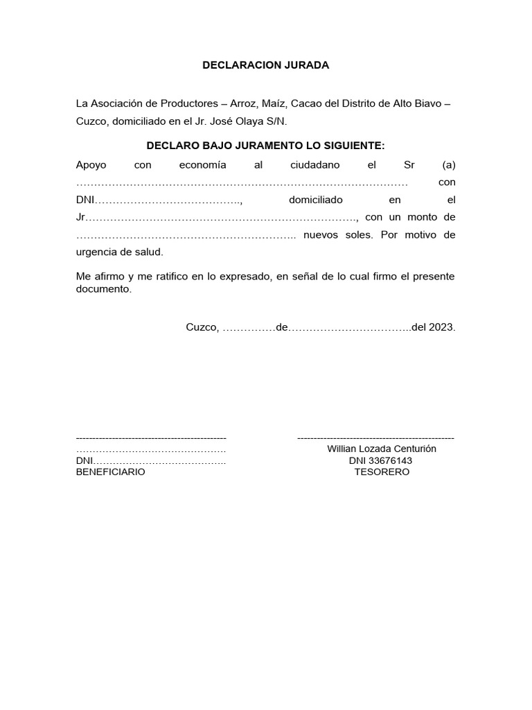 Modelo De Declaracion Jurada De Gastos 2018 Varios Modelos Imagesmodelo ...