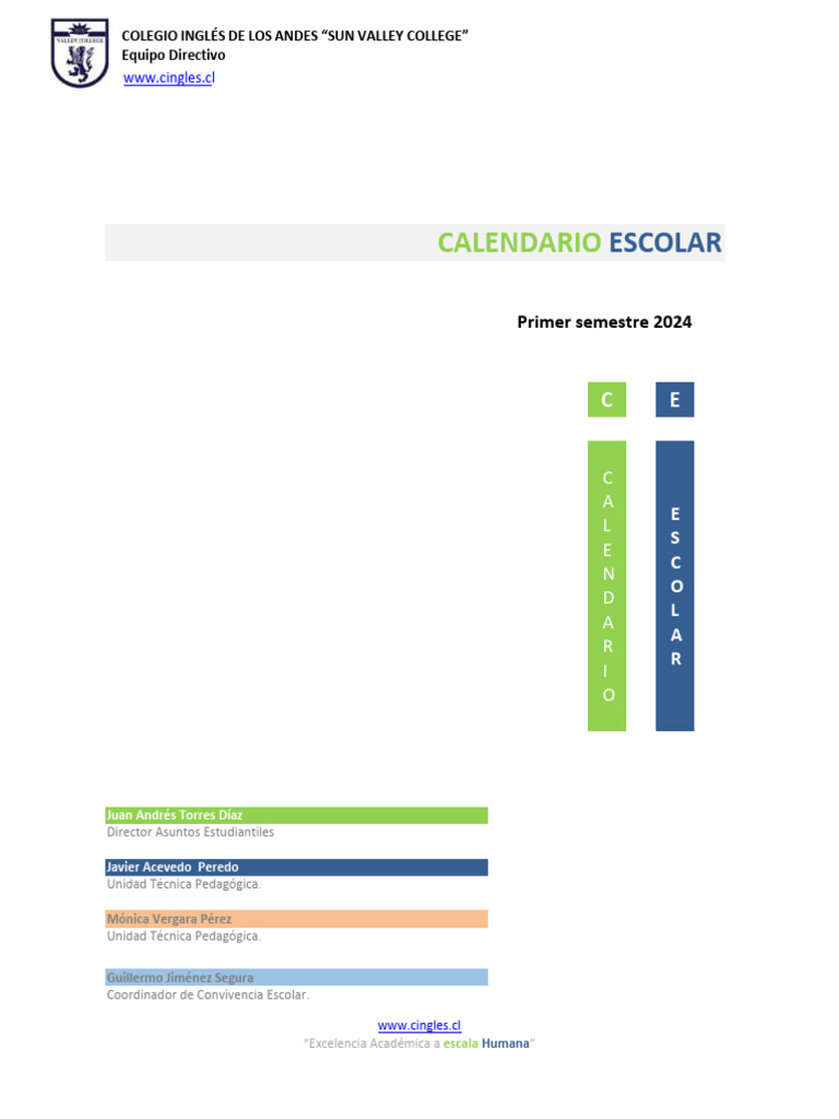 Calendario Escolar I Semestre 2024 | PDF
