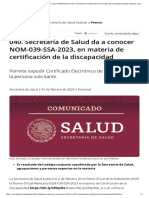 Secretaría de Salud Da A Conocer NOM-039-SSA-2023, en Materia de Certificación de La Discapacidad - Secretaría de Salud - Gobierno - Gob - MX