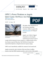 OPEC’s Power Weakens as Angola Quits Cartel. Oil Prices Are Falling