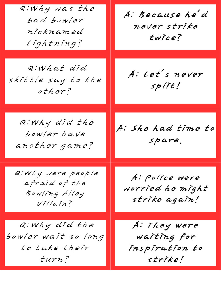 Ten Pin Bowling jokes match ups PDF