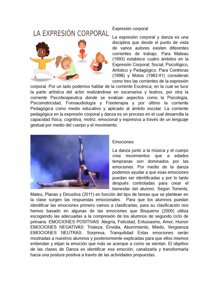 Expresión Corporal y Danza: Emociones y Creatividad | PDF | Las ...