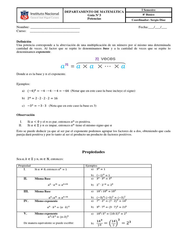 Guia De Potencias Pdf Matemáticas Aritmética