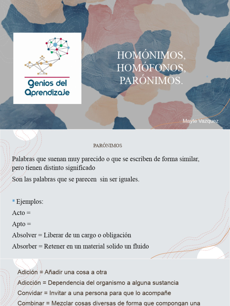 Homónimos, Homófonos y Parónimos: Guía | PDF | Artes del Lenguaje y ...