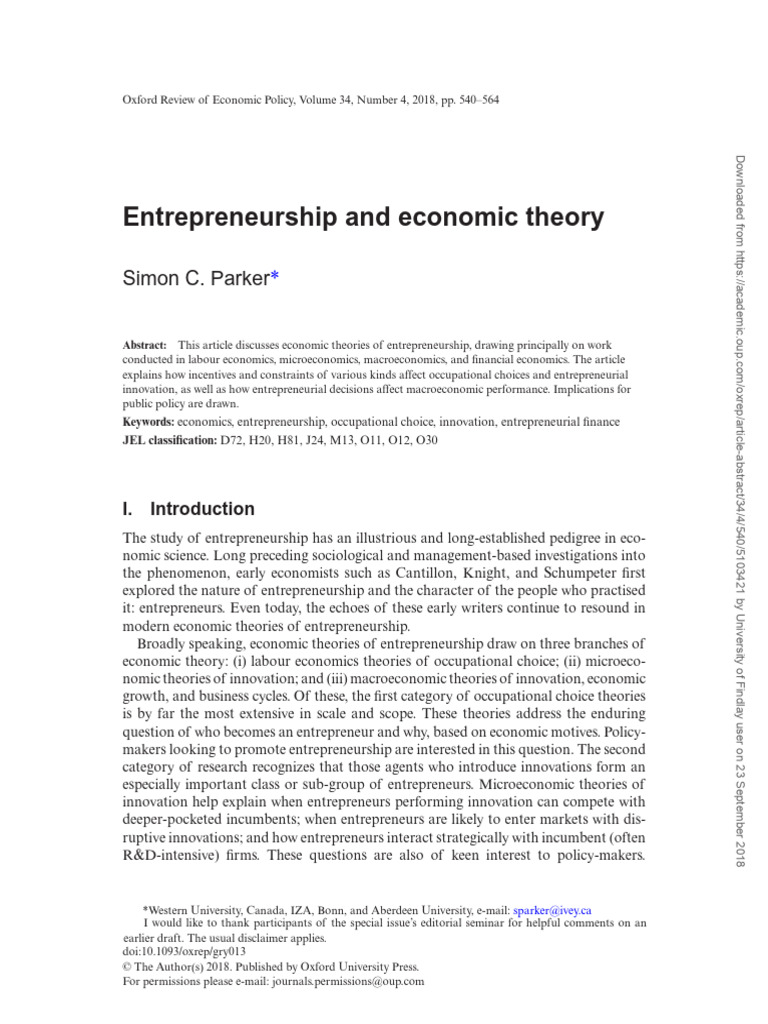 Economic Theories of Entrepreneurship | PDF | Entrepreneurship | Risk ...