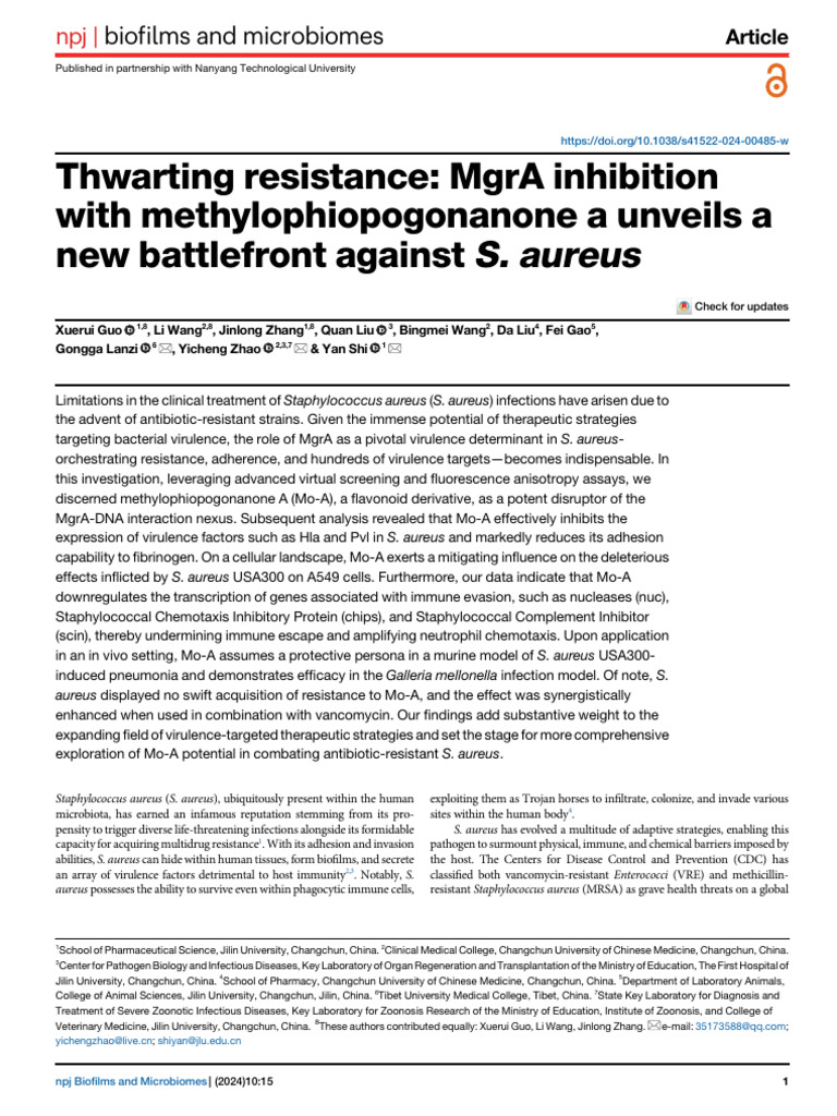 Methylophiopogonanone A: Targeting MgrA in S. aureus | PDF ...