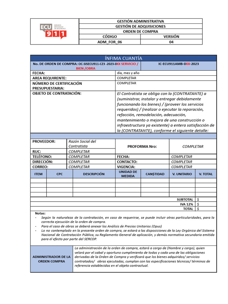 Orden de Compra Ínfima Cuantía | PDF | Multa (pena) | Presupuesto