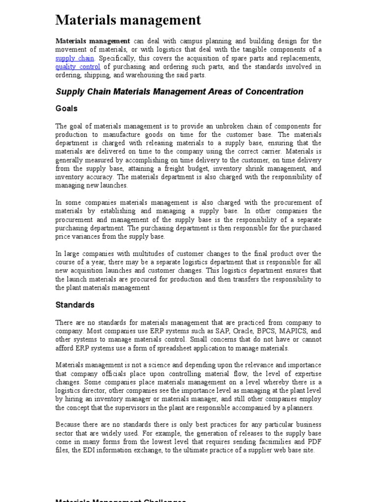 Optimizing Materials Management Strategies | PDF | Production And ...