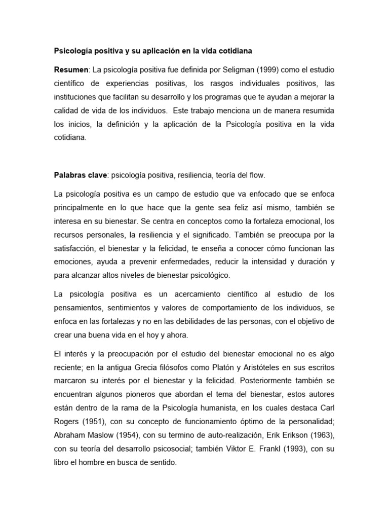 Psicología Positiva y Su Aplicación en La Vida Cotidiana | PDF ...