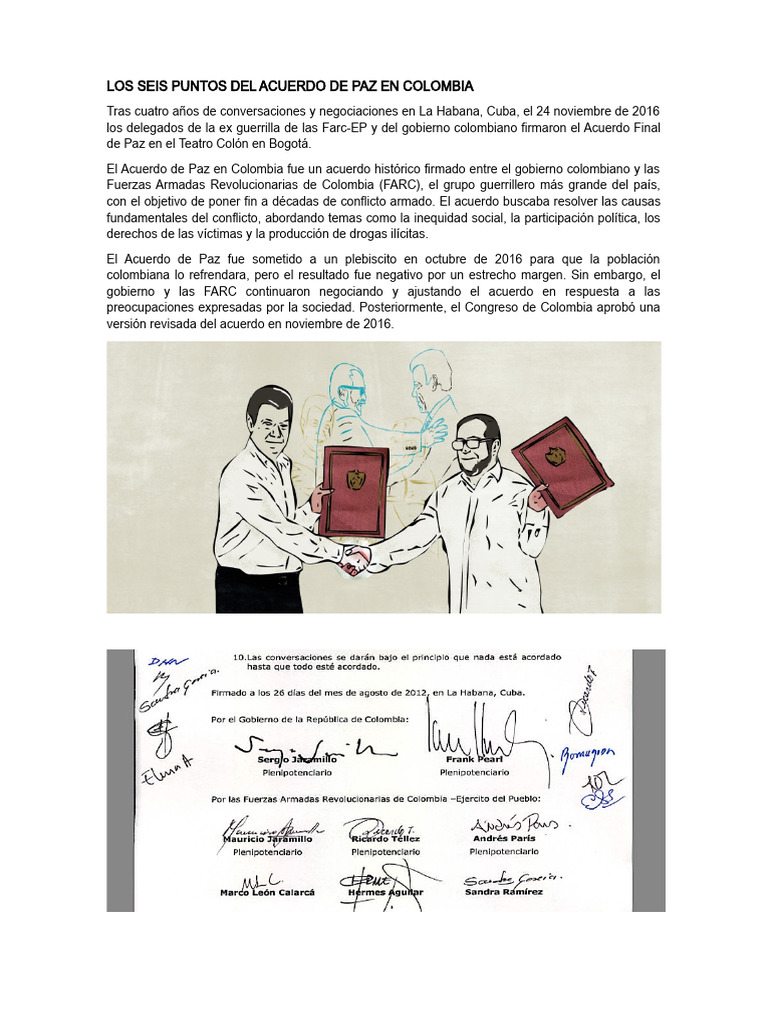 Los Seis Puntos Del Acuerdo de Paz en Colombia | PDF | Comercio ilegal ...